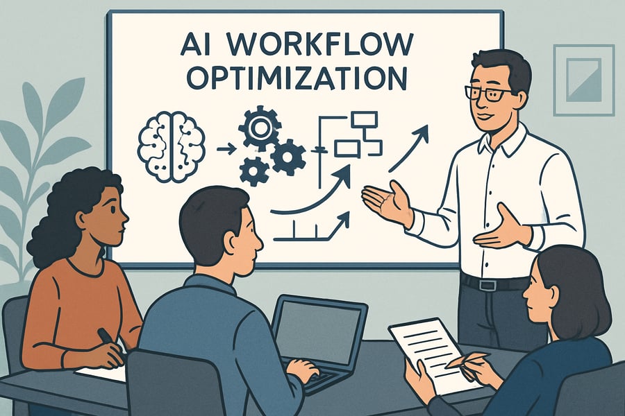 Facilitator guiding a team through AI workflow optimization